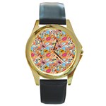 Pop Culture Abstract Pattern Round Gold Metal Watch