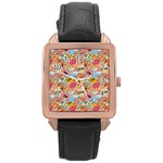 Pop Culture Abstract Pattern Rose Gold Leather Watch 