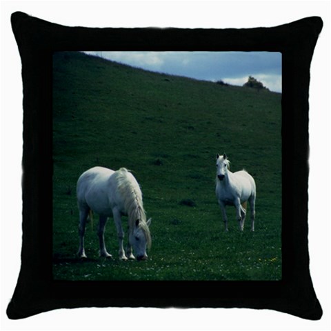Two White Horses 0002 Throw Pillow Case (Black) from ArtsNow.com Front