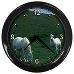 Two White Horses 0002 Wall Clock (Black)