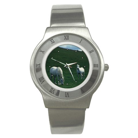 Two White Horses 0002 Stainless Steel Watch from ArtsNow.com Front
