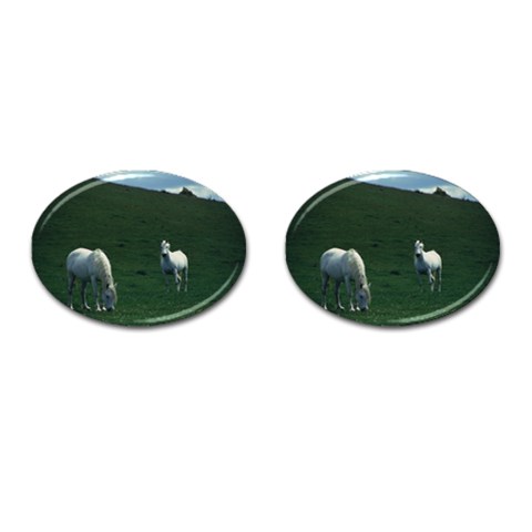 Two White Horses 0002 Cufflinks (Oval) from ArtsNow.com Front(Pair)