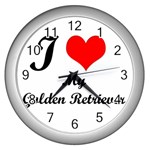 I Love My Golden Retriever Wall Clock (Silver)