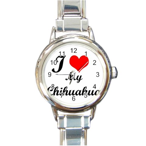 I Love My Chihuahua Round Italian Charm Watch from ArtsNow.com Front