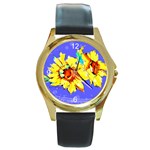 Sunflower Round Gold Metal Watch