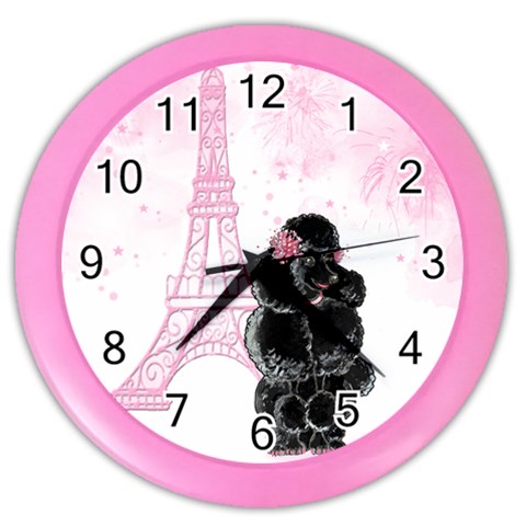 Black Poodle Eiffel Tower in Pink Color Wall Clock from ArtsNow.com Front