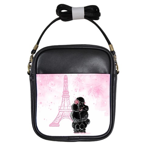 Black Poodle Eiffel Tower in Pink Girls Sling Bag from ArtsNow.com Front