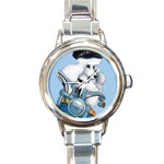 White Poodle Biker Chick Round Italian Charm Watch