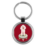 White Poodle on Tuffet Key Chain (Round)