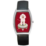White Poodle on Tuffet Barrel Style Metal Watch