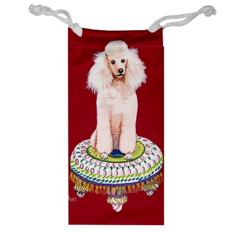 White Poodle on Tuffet Jewelry Bag from ArtsNow.com Front
