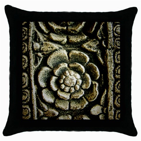 Wat Flowers Throw Pillow Case (Black) from ArtsNow.com Front