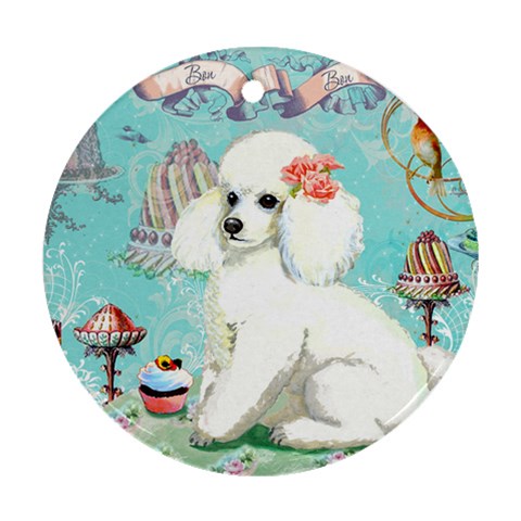 Whte Poodle Cakes Cupcake  Ornament (Round) from ArtsNow.com Front