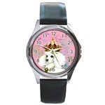 White Poodle Princess Print 5 By 6 Zazzle Copy Round Metal Watch