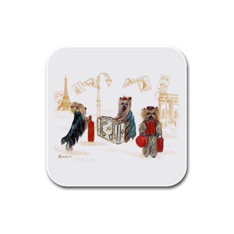 Travelling Yorkies in Paris Rubber Square Coaster (4 pack) from ArtsNow.com Front