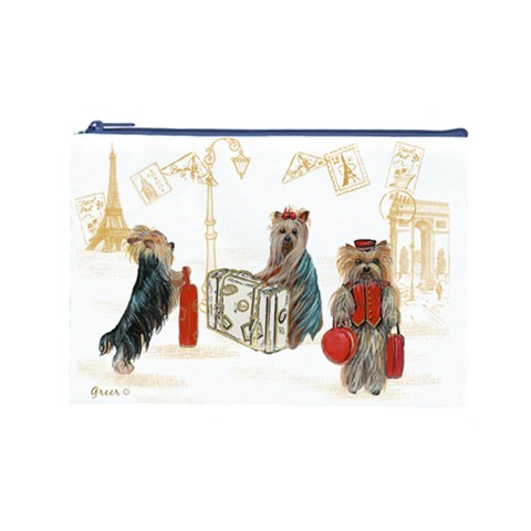Travelling Yorkies in Paris Cosmetic Bag (Large) from ArtsNow.com Front