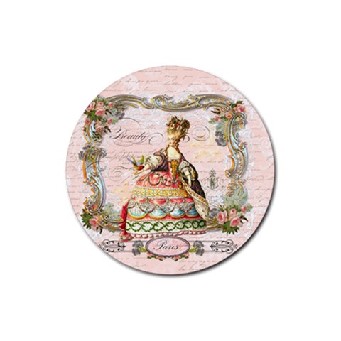 Marie A Colorful Dress Pink Roses Artsnow Rubber Round Coaster (4 pack) from ArtsNow.com Front
