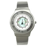 Eiffel Tower Pink Roses Circle For Zazzle Fini Stainless Steel Watch