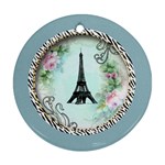 Eiffel Tower Pink Roses Circle For Zazzle Fini Round Ornament (Two Sides)