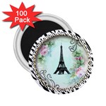 Eiffel Tower Pink Roses Circle For Zazzle Fini Zebra Bkgrnd 2.25  Magnet (100 pack) 