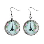 Eiffel Tower Pink Roses Circle For Zazzle Fini Zebra Bkgrnd 1  Button Earrings