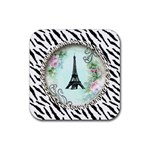 Eiffel Tower Pink Roses Circle For Zazzle Fini Zebra Bkgrnd Rubber Coaster (Square)