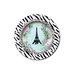 Eiffel Tower Pink Roses Circle For Zazzle Fini Zebra Bkgrnd Rubber Coaster (Round)