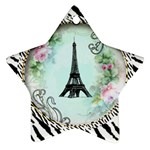 Eiffel Tower Pink Roses Circle For Zazzle Fini Zebra Bkgrnd Star Ornament (Two Sides)