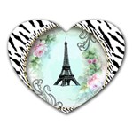 Eiffel Tower Pink Roses Circle For Zazzle Fini Zebra Bkgrnd Mousepad (Heart)