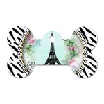 Eiffel Tower Pink Roses Circle For Zazzle Fini Zebra Bkgrnd Dog Tag Bone (Two Sides)