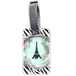 Eiffel Tower Pink Roses Circle For Zazzle Fini Zebra Bkgrnd Luggage Tag (two sides)