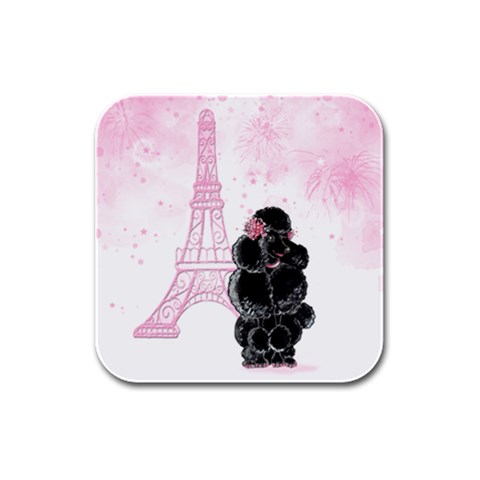 Blk Poo Eiffel For Print 5 By 7 Rubber Square Coaster (4 pack) from ArtsNow.com Front