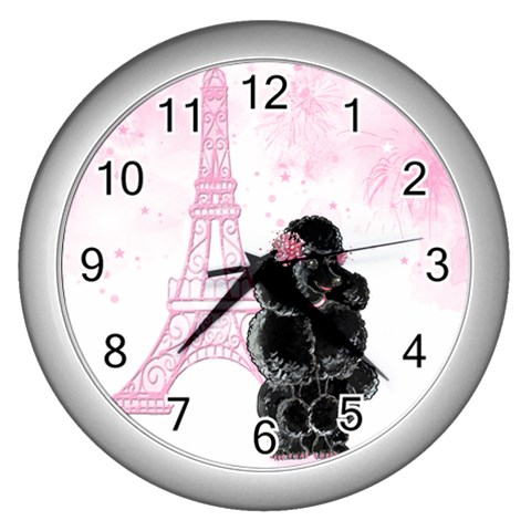 Blk Poo Eiffel For Print 5 By 7 Wall Clock (Silver) from ArtsNow.com Front