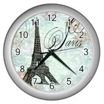 Eiffel Tower Pink Roses Pillow Square Copy Cc Wall Clock (Silver)