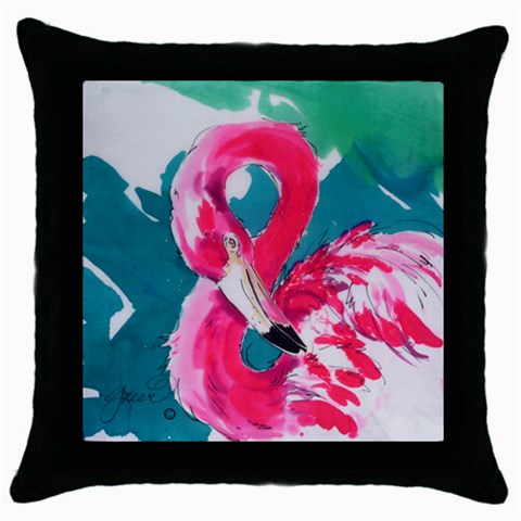 Flamingo Print Throw Pillow Case (Black) from ArtsNow.com Front