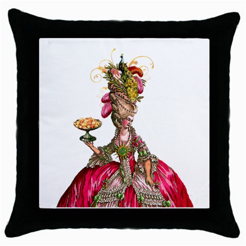 Marie Antoinette Peacock n Cupcakes Throw Pillow Case (Black) from ArtsNow.com Front