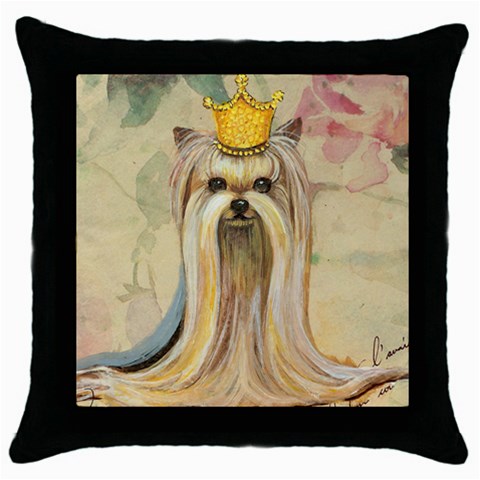 Yorkie Princess in Crown Throw Pillow Case (Black) from ArtsNow.com Front