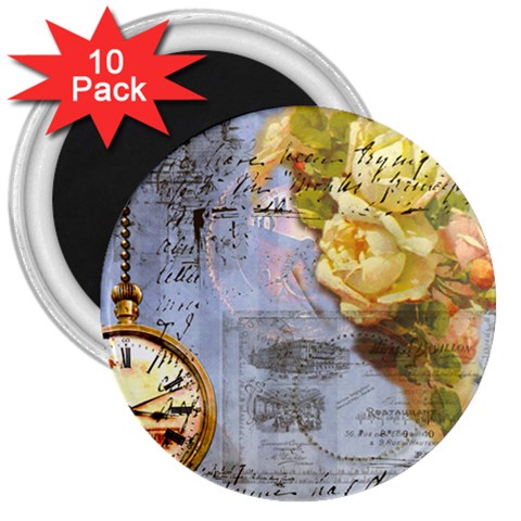Steampunk Yellow Roses Lge Fini Square For Pillow 3  Magnet (10 pack) from ArtsNow.com Front