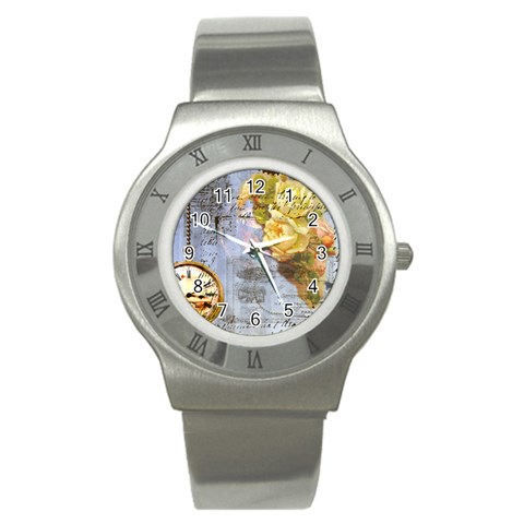 Steampunk Yellow Roses Lge Fini Square For Pillow Stainless Steel Watch from ArtsNow.com Front
