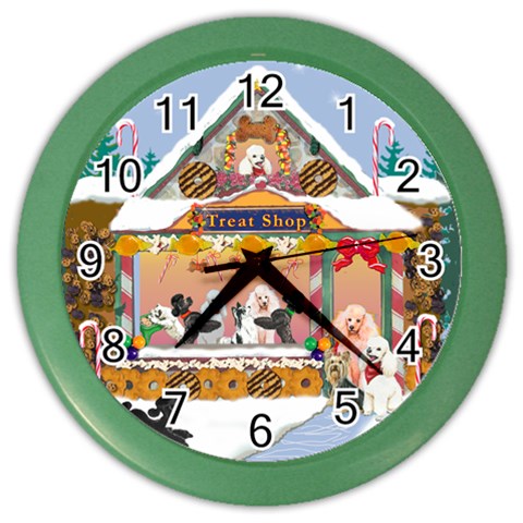 Poodle Christmas Treat Shop Gingerbread House Color Wall Clock from ArtsNow.com Front