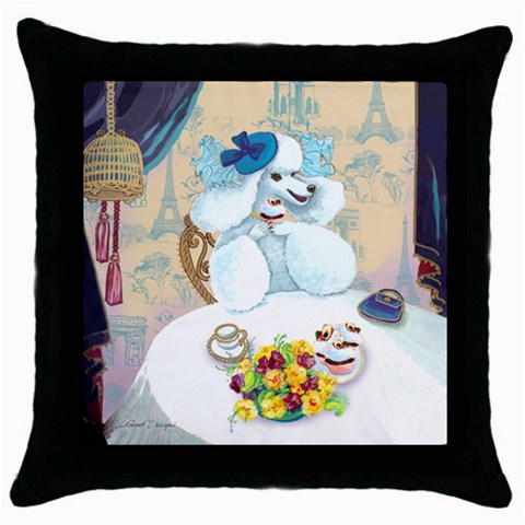 poodle tea party cupcake plain artsnow Throw Pillow Case (Black) from ArtsNow.com Front