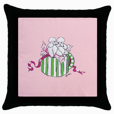 hatbox poodles zazz Throw Pillow Case (Black) from ArtsNow.com Front