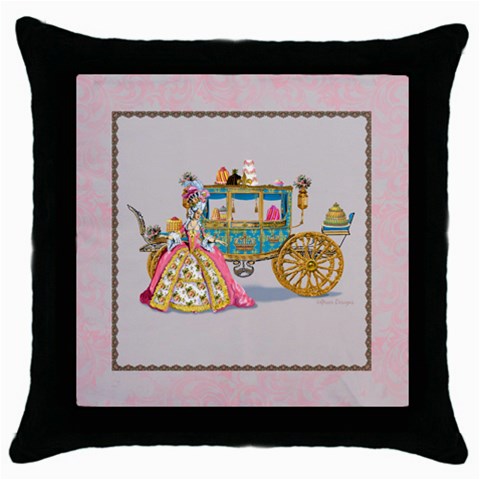 marie and carriage w cakes  squared tan for pillow w border Throw Pillow Case (Black) from ArtsNow.com Front