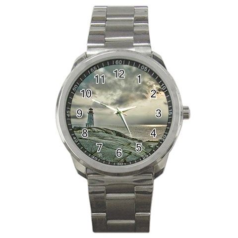 Peggy s Cove Lighthouse Sport Metal Watch from ArtsNow.com Front