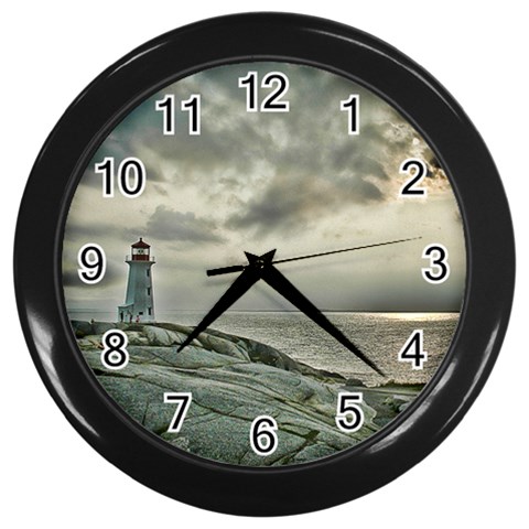 Peggy s Cove Lighthouse Wall Clock (Black) from ArtsNow.com Front