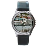 Boats in Peggy s Cove Round Metal Watch
