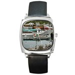 Boats in Peggy s Cove Square Metal Watch