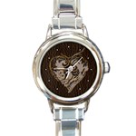 Leather-Look Heart  Round Italian Charm Watch