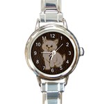 Leather-Look Kitten Round Italian Charm Watch
