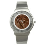 Leather-Look Flower Stainless Steel Watch